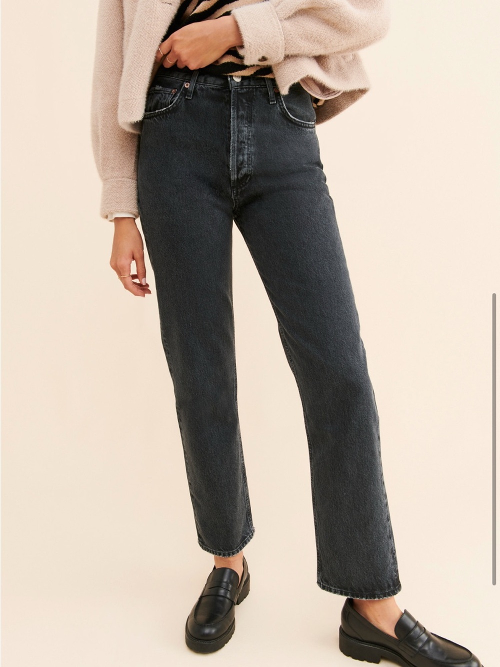 Agolde 90s Pinch Waist Jeans Washed Black Straight-Leg High Wasted Women’s